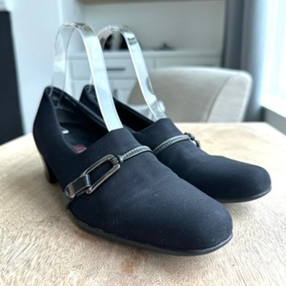 Munro‎ Cindi Black Stretch Fabric Block Heel Shoes - Women 7 Comfort Made in USA